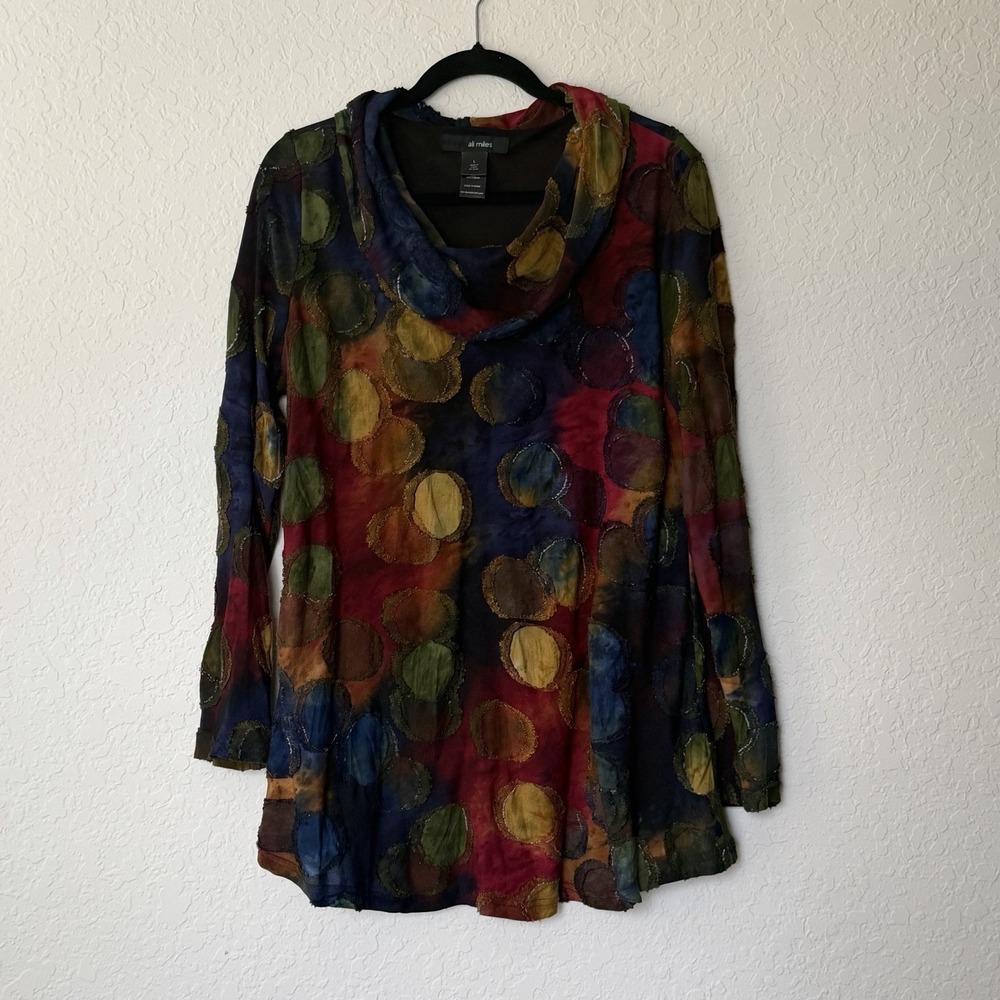 Ali Miles Womens Tunic Top Large Colorful Art to Wear Lagenlook Abstract Artsy